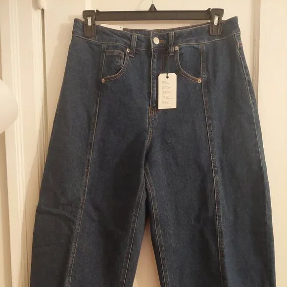 Forever 21 Forever21 Dark Denim High Waisted Barrel Jeans NWT 31 !!! - Picture 2 of 6